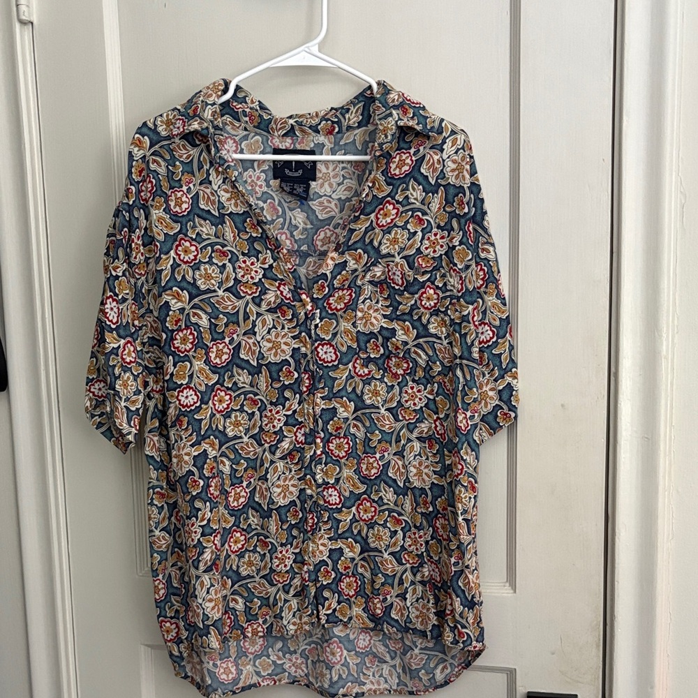 Men's Floral Casual Button Down Shirt - Blue and Red